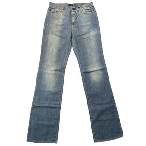 Just Cavalli Faded Distressed Zig Zag Stitch Blue Denim Bootcut Jeans Sz 32 NWT